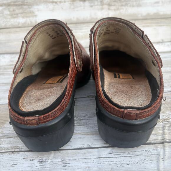 Ariat Shoes Sz 6 Mules Slingback Brown Woven Leather Western Chunky Cowgirl Boho - Picture 9 of 14